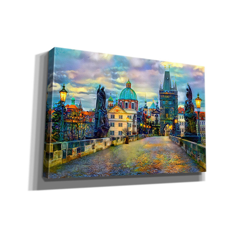 «Prague République Tchéque, pont Charles» par Pedro Gavidia, art mural sur toile, H 12 po x l 18 po x P 0,75 po