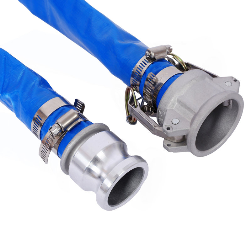 1.5" ID × 50 Ft Pool Backwash Hose, Heavy Duty Reinforced Blue PVC Lay Flat Water Discharge Pump Hoses For Swimming Drain Pools And Clean Filters, With Aluminum Camlock C And E Fittings