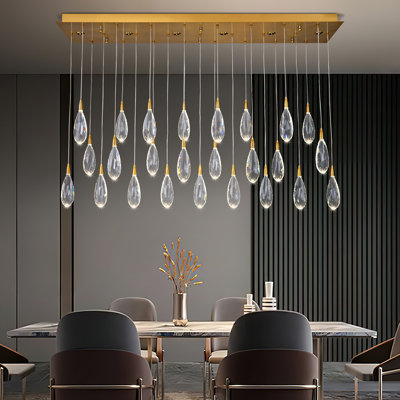 Naleya 31-Lights Dimmable Rectangle Ranidrop LED Crystal Chandelier