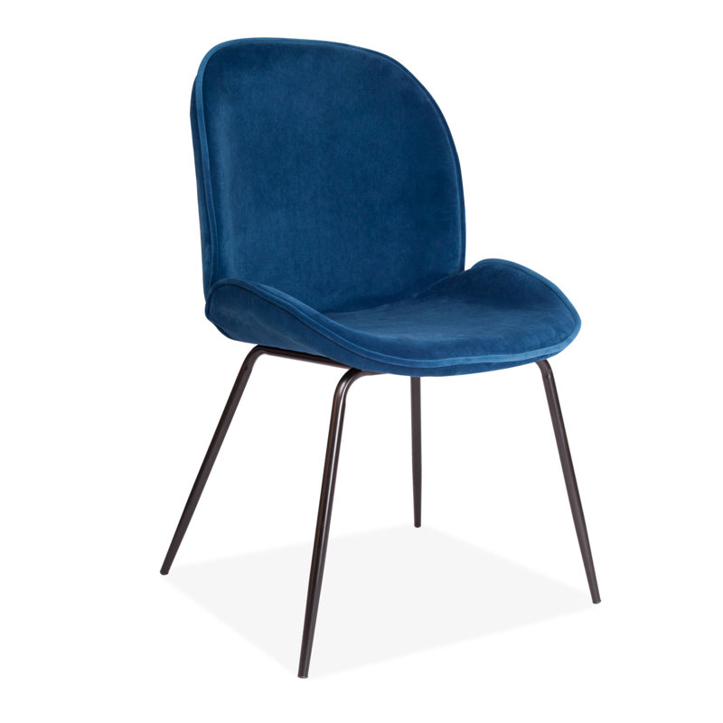 2 Preminger Velvet Upholstered Dining Chair with Metal Legs, Blue