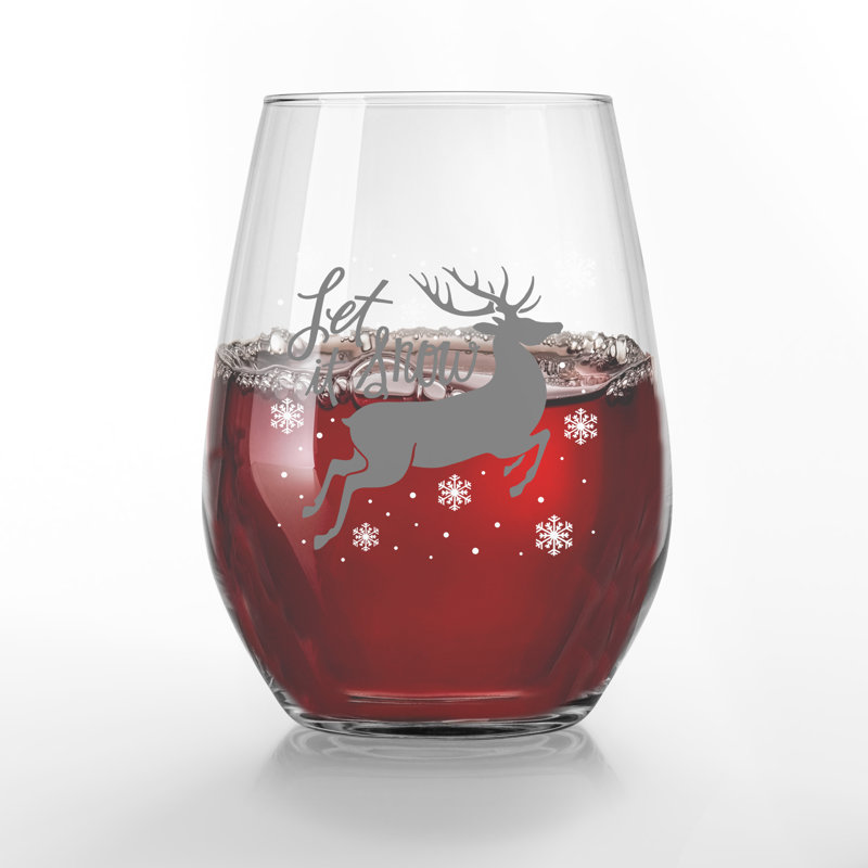 Let it Snow Reindeer Printed Stemless Wine Glass