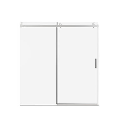 2set 68-72" W * 76" H Frameless Single Sliding Soft-Close Shower Doors with Buffer, Reversible Installation, 3/8" (10mm) Thick SGCC Tempered Glass Door, Bathroom Sliding Shower Door, Chrome Finish
