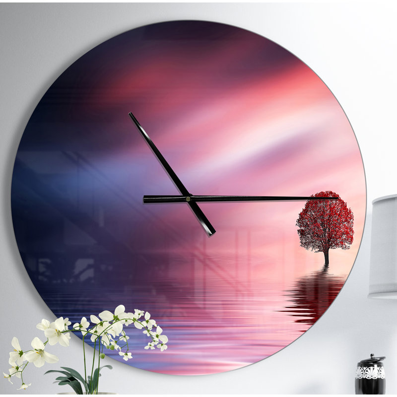 Arbre solitaire étonnant avec oiseaux - horloge murale moderne, Moyen