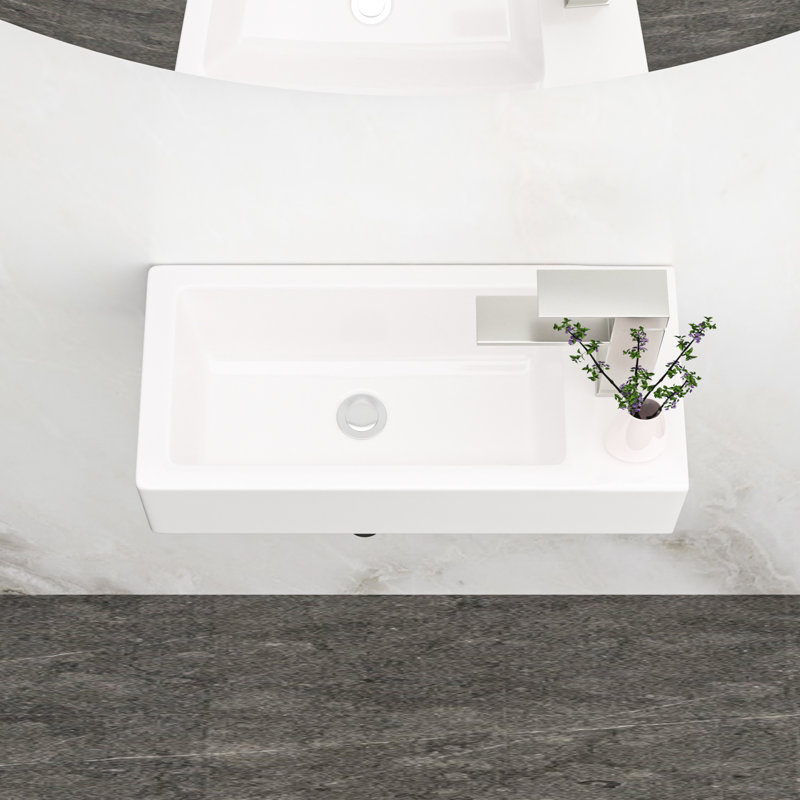 Bathroom Sink Wall Mount Ceramic - 14.93X7.25 Inch, White, Stain , Rectangular, Faucet Hole Supplied Inch Mount,