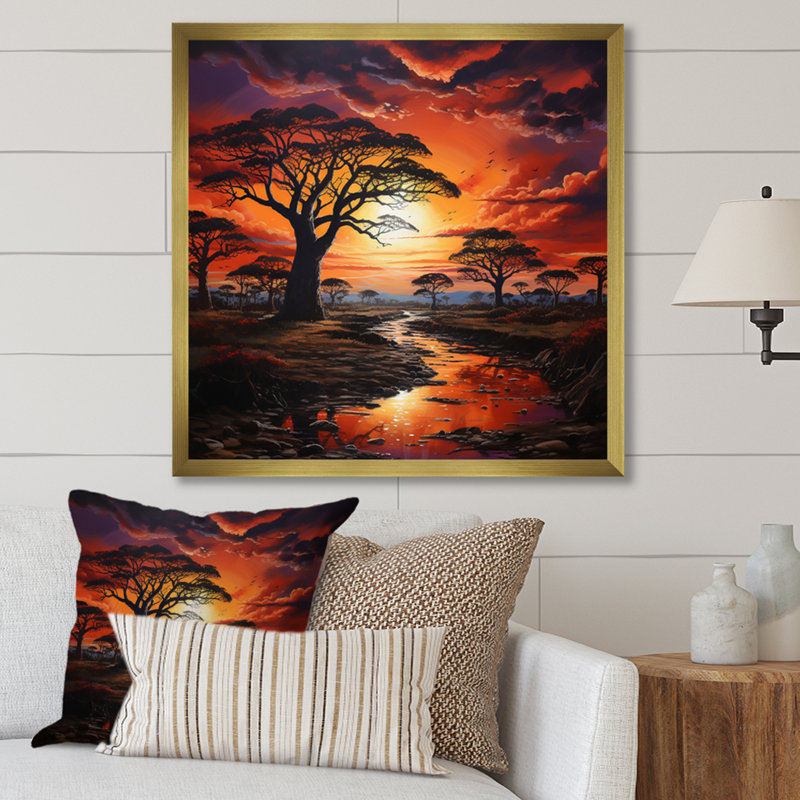 Baobab arbre coucher de soleil rêverie sur toile, H 16 po x l 16 po x P 1 po, Cadre doré à une seule photo