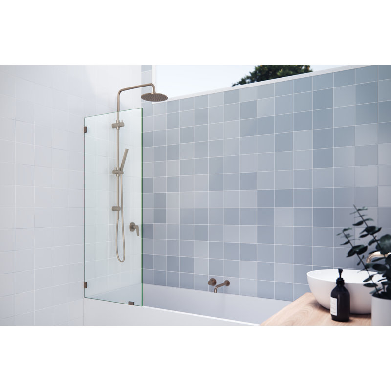 Vela 23.5" x 58.25" Frameless Shower Bath Fixed Panel, Brushed Bronze