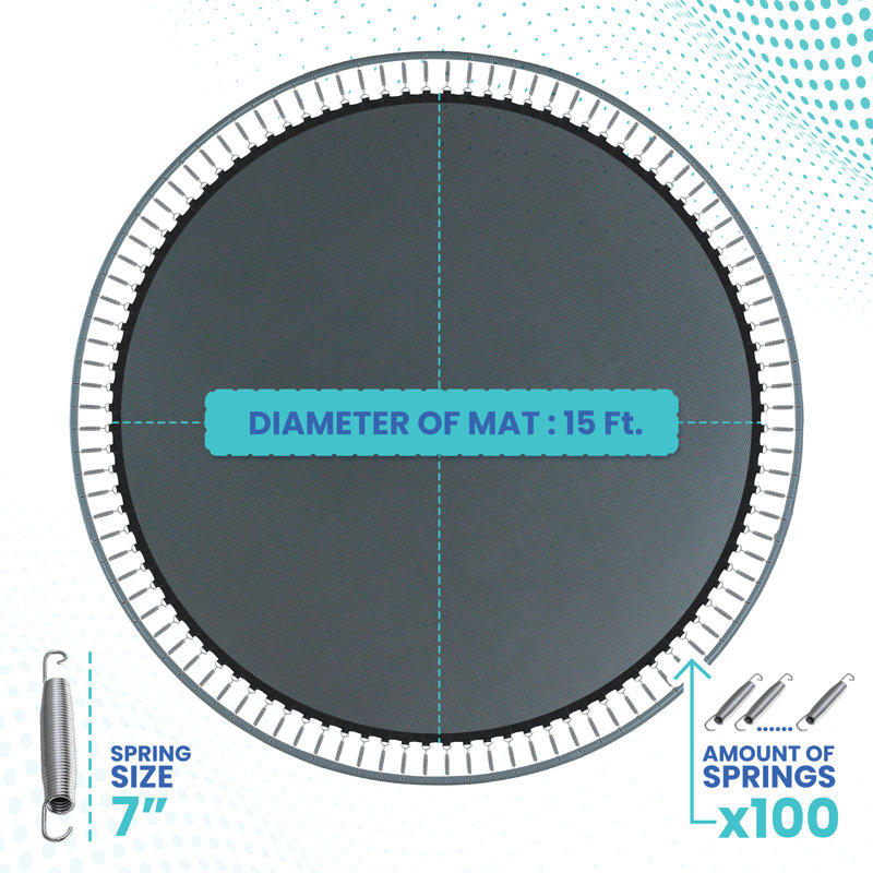 Tapis de remplacement pour trampoline à rebond supérieur Machrus compatible avec un cadre rond de 15 pi et des ressorts de 7 po