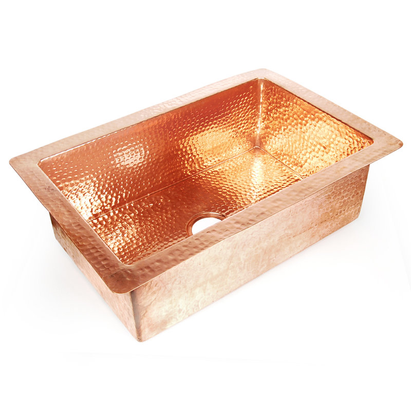 30'' L Single Bowl Copper Kitchen Sink, Shiny Copper