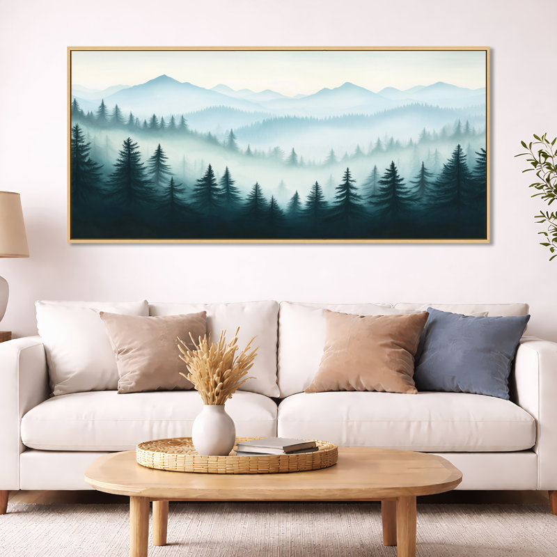 Hiver, art mural pin d'hiver, forêt enneigée, toile forêt enneigée, Cadre naturel flottant, H 28 po x l 60 po