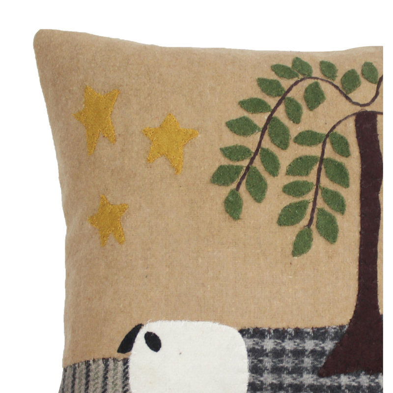 Sheep and Willow Beige Wool Felt 14x14 Throw Pillow