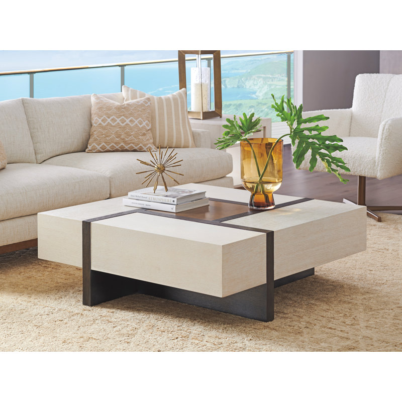 Carmel Solid Wood Cocktail Table, Winter White Top/Dark Mocha Base