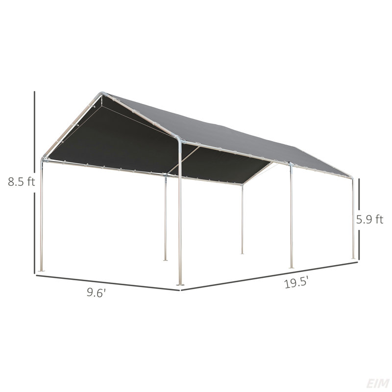 Carport Heavy Duty Galvanized Car Canopy With Included Anchor Kit, 3 Reinforced Steel Cables (Canopy), Grey