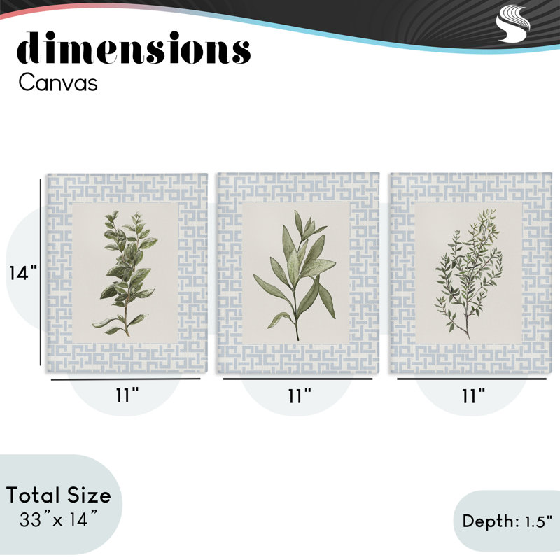 Ensemble d'herbes de cuisine sur toile 3 pièces, par Diannart, H 14 po x l 11 po