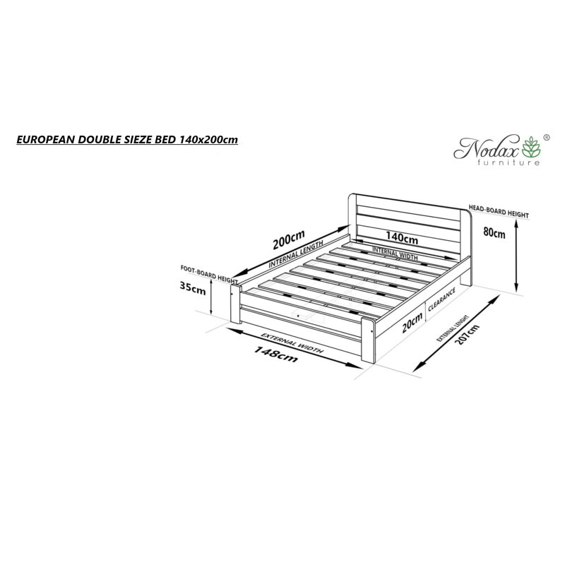 Nodax Wooden Bed Frame Aurora (F1) - Solid Pine Wood, Easy Assembly, Sturdy Slats & Extra Support Legs Bed Frame Furniture