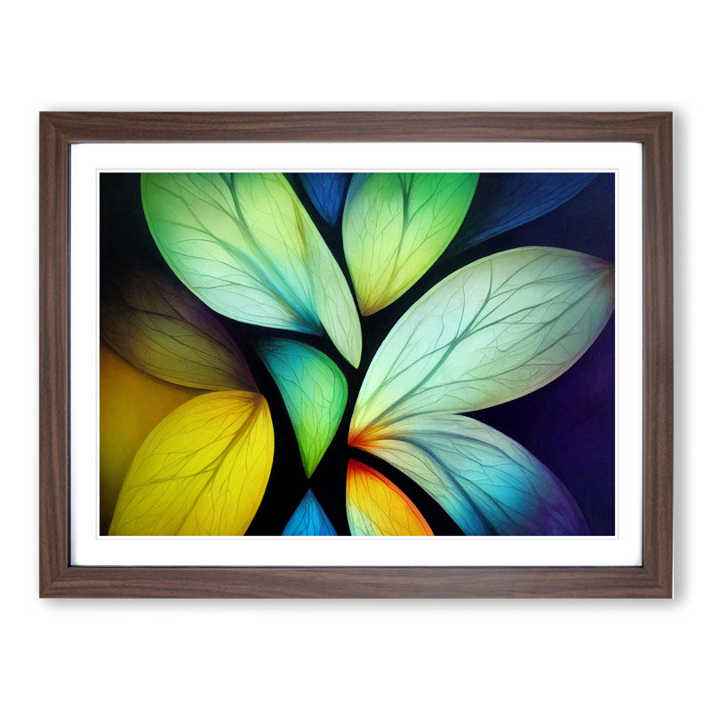 Illuminated Modern Flowers Abstract 1 Piece Single Picture Frame Wall Art, 34cm H x 46cm W x 2cm D, Walnut