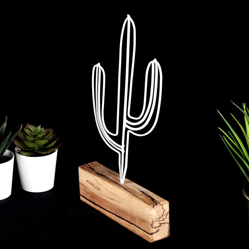 Élégant objet décoratif, conception en métal blanc, 6,7 x 9,4 x 1,4 pouces | 100% métal avec une épaisseur de 2 mm, base en bois | Parfait pour la décoration intérieure et le bureau, esthétique moderne et minimaliste