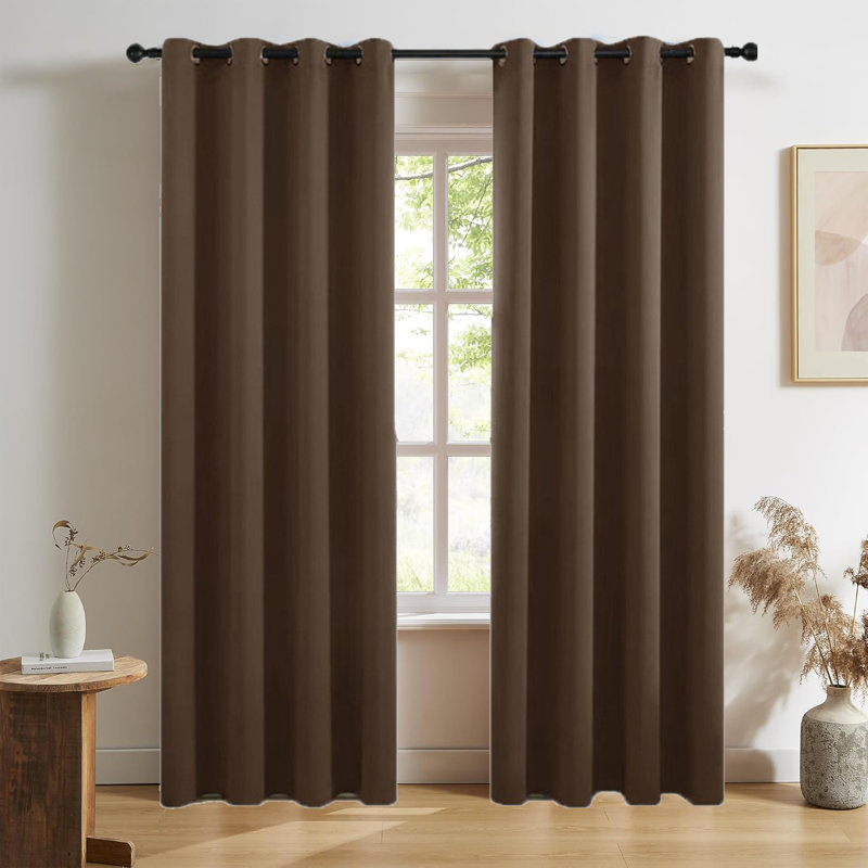 Dark Coffee Blackout Curtains For Bedroom Set Of 2 Curtain Panels - Thermal Insulated Room Darkening Curtains,