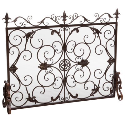 Adjustable Iron Fireplace Screen - Ornate Design, For Black/Gold Extraordinary Details,