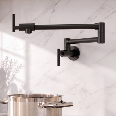Wall Mount Pot Filler Faucet with Retractable Arm, 2-Handle  Kitchen Faucet for Stove Use
