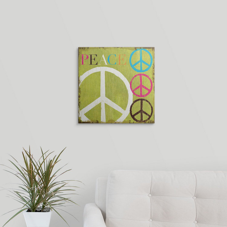 «Peace» par William, art textuel, H 35 po x l 35 po x P 1,5 po, Toile
