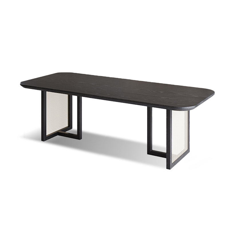 Black Rectangular Solid Wood Dining Table, 29.53"H x 94.49"L x 35.43"W