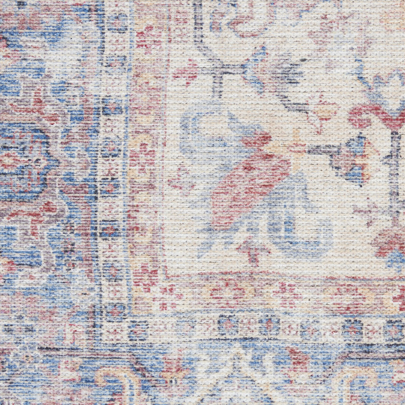 Machine Washable Oriental Blue/Red Area Rug, Rectangle 3' x 5'