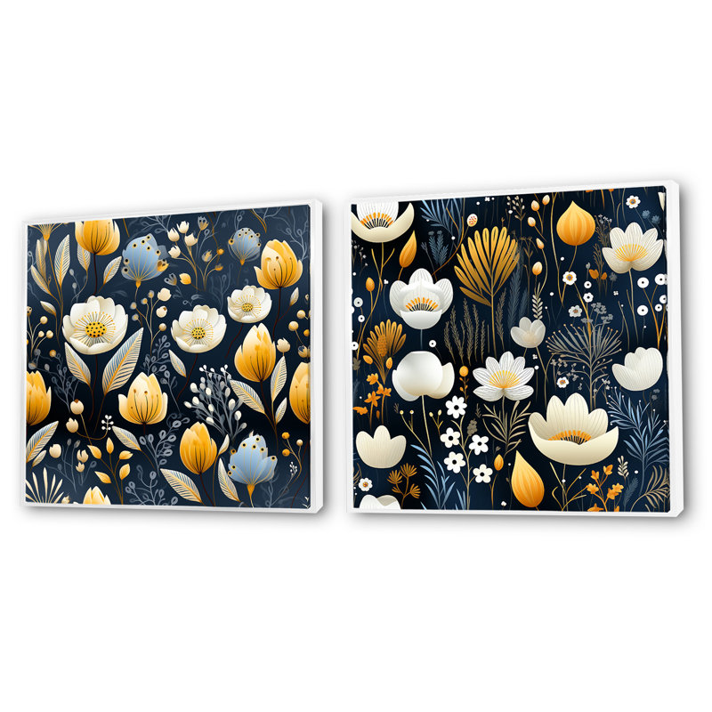 Medford - Ensemble de 2 collages carrés botaniques abstraits, H 16 po x l 33 po, Cadre flottant blanc