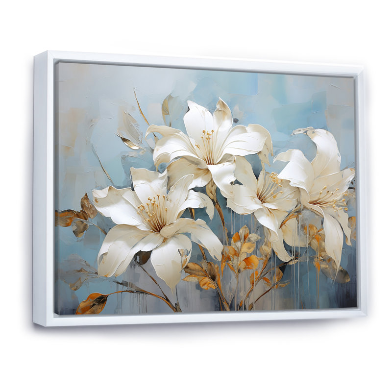Lilies en fleurs IV sur toile, Cadre flottant blanc, H 24 po x l 32 po x P 1 po