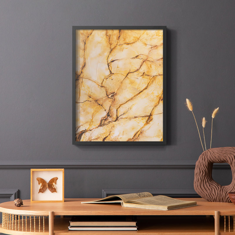 Marbre jaune I, reproduction encadrée - bois massif, Noir, H 20 po x l 16 po