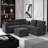 Black Chenille Modular Sectional Sofa with Movable Ottoman & USB Charger-2036178530