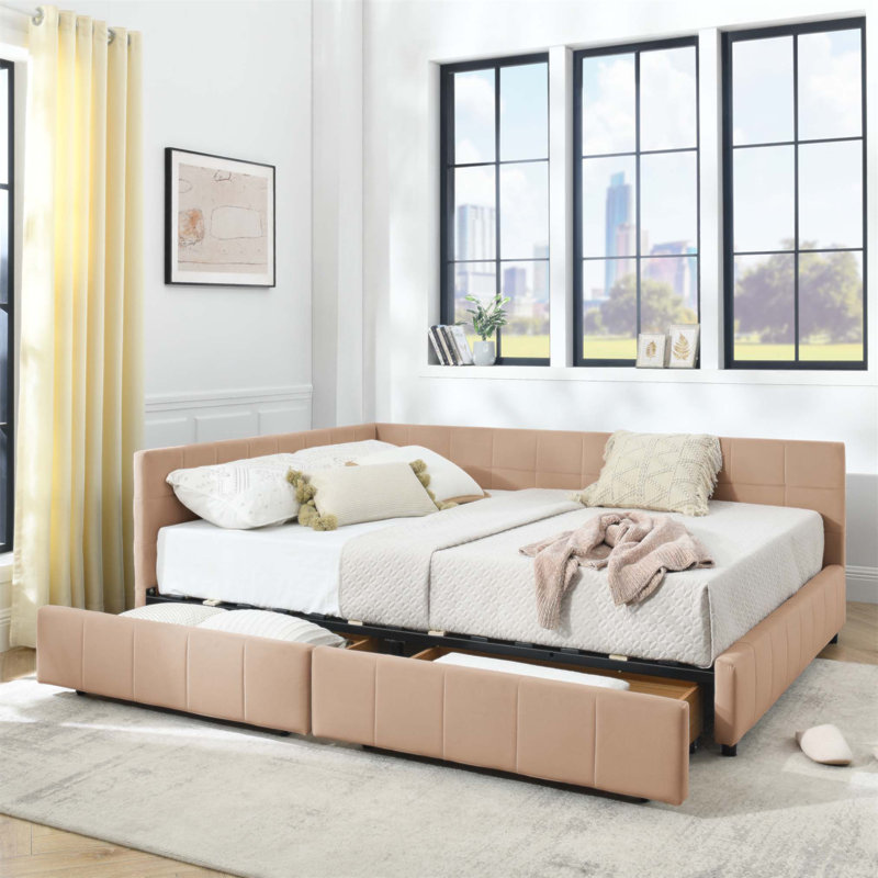 Structure de lit tapissier pour grand lit, canapé-lit avec dossier confortable et accoudoirs pour une utilisation polyvalente