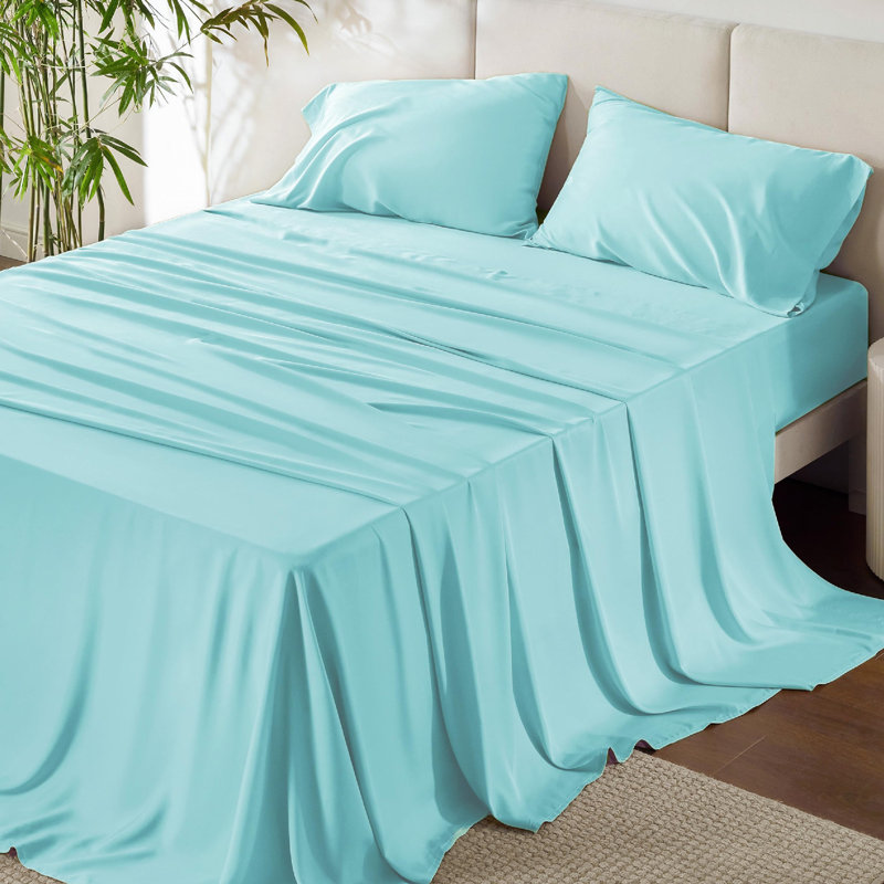Essential Collection Cooling Rayon Derived from Bamboo Sheet Set, Queen Sheet Set with 2 Pillowcases, Blue Tint