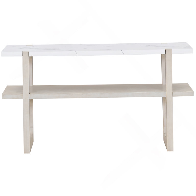 Retro Elegant Console Table with Marble-Effect Top, Gray Wash