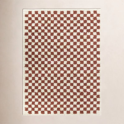 Walker Burnt Orange Cream Checkered Shag Rug
