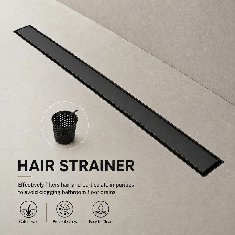 FlowCore 32" Matte Black linear grid drain, Matte Black