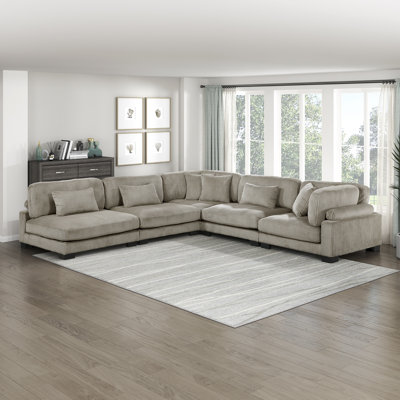 Canapé modulaire moderne en velours côtelé 135 po Brinsley, dossier réglable et 7 coussins