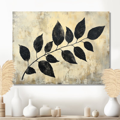 «Black Leaves Shadow Silhouette V», art mural en métal sur feuilles, reproduction d'art traditionnelle en métal