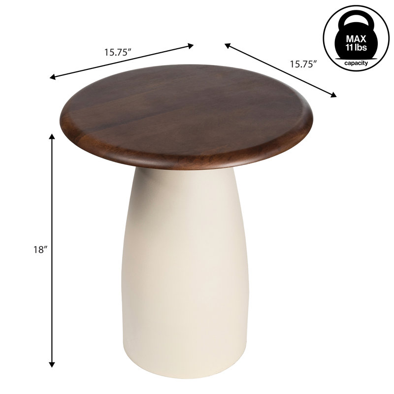 Table d'appoint 18 po Otto, Plateau en bois de noyer / base ivoire chaude