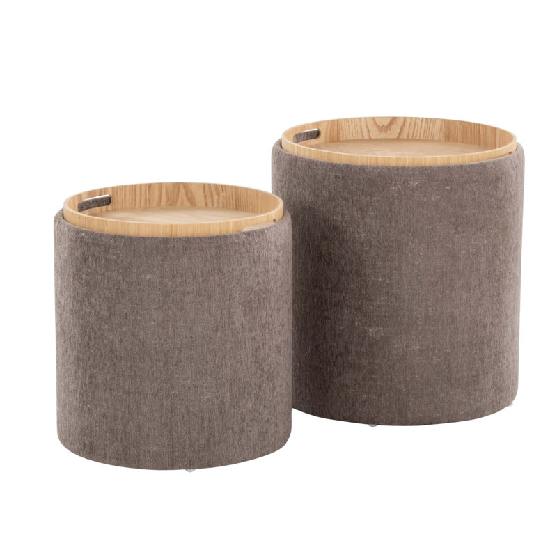 Tray Contemporary Nesting Ottoman Set, Brown