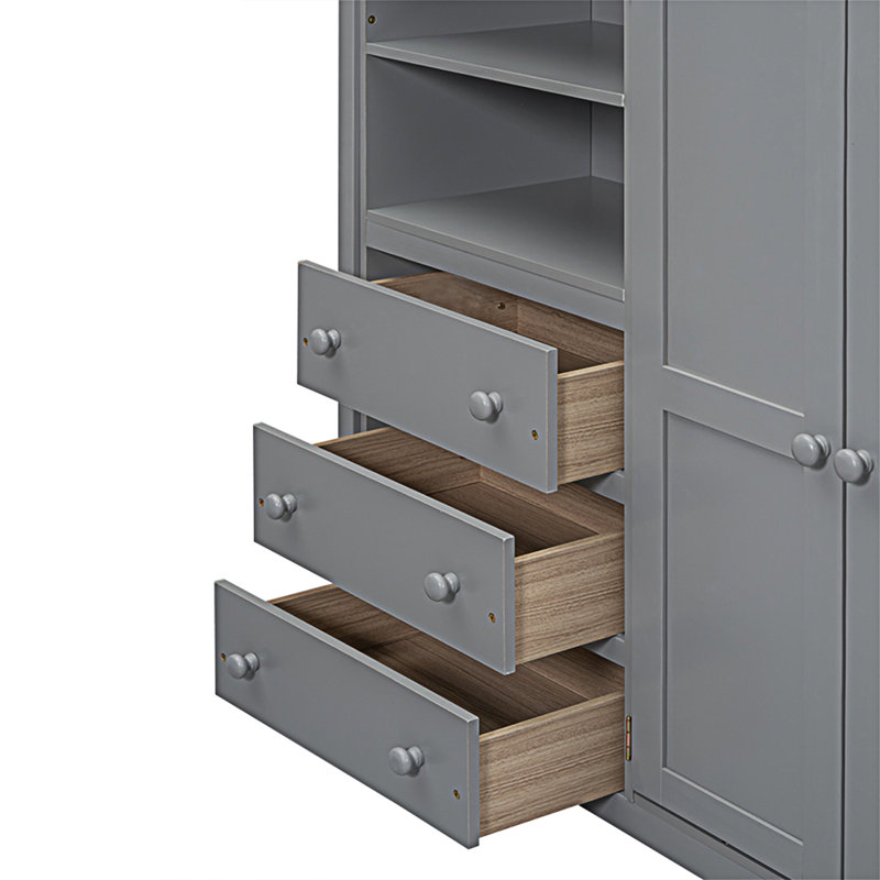 Lit mezzanine en bois avec garde-robe intégré, Gris