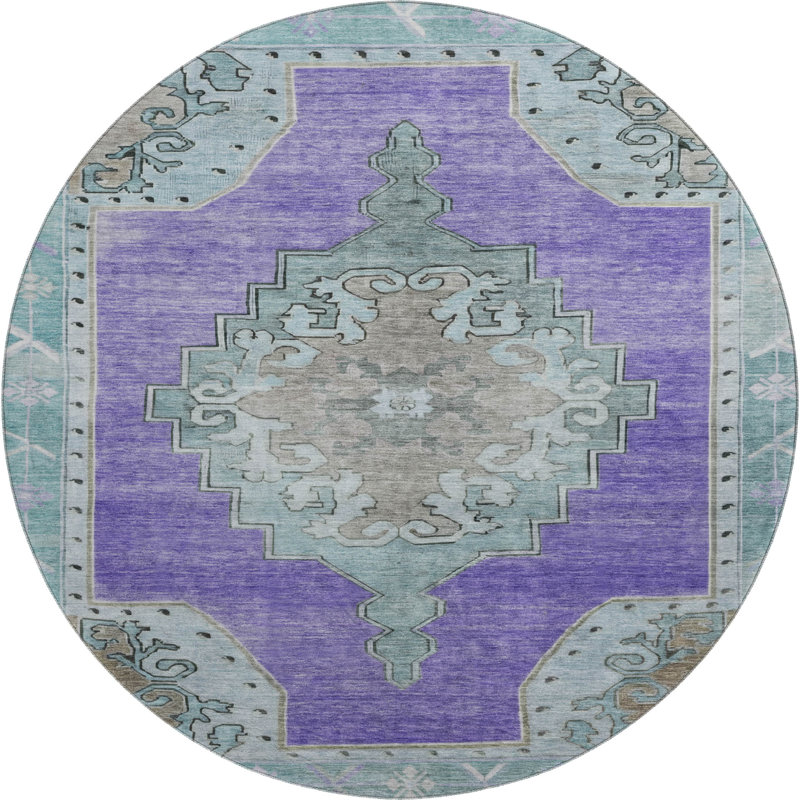 Premium Machine Washable Lubbers AMF1731 Global Rug, Round 8'