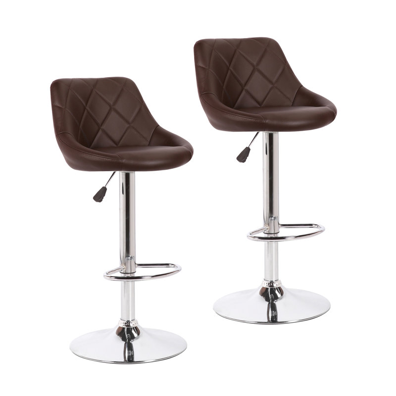 Swivel Upholstered Adjustable Height Counter Stool with Metal Frame, Brown