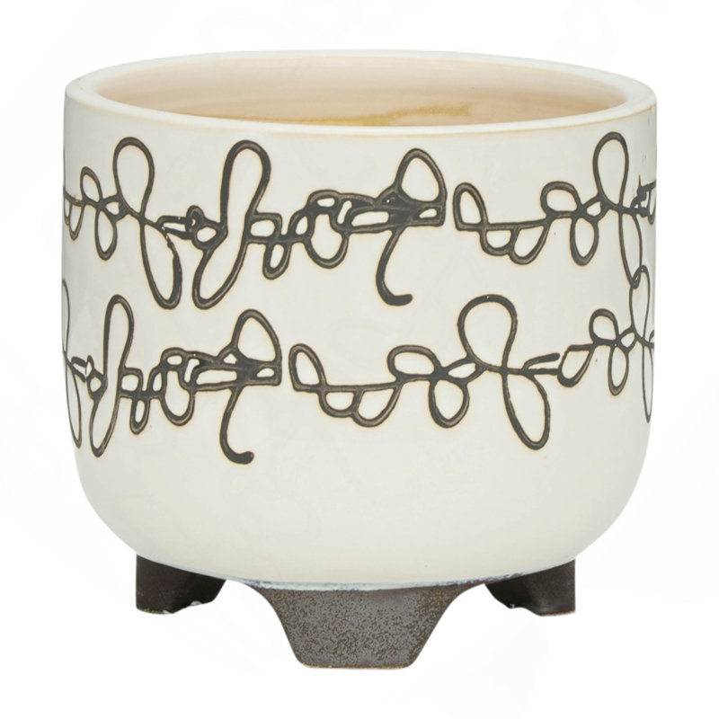S / 2 pot à fleurs griffonné 6/8 po, beige