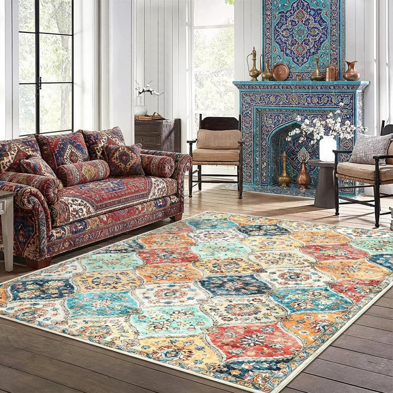 Rectangle Floral Washable Area Rug, Orange, Rectangle 200 x 290 cm
