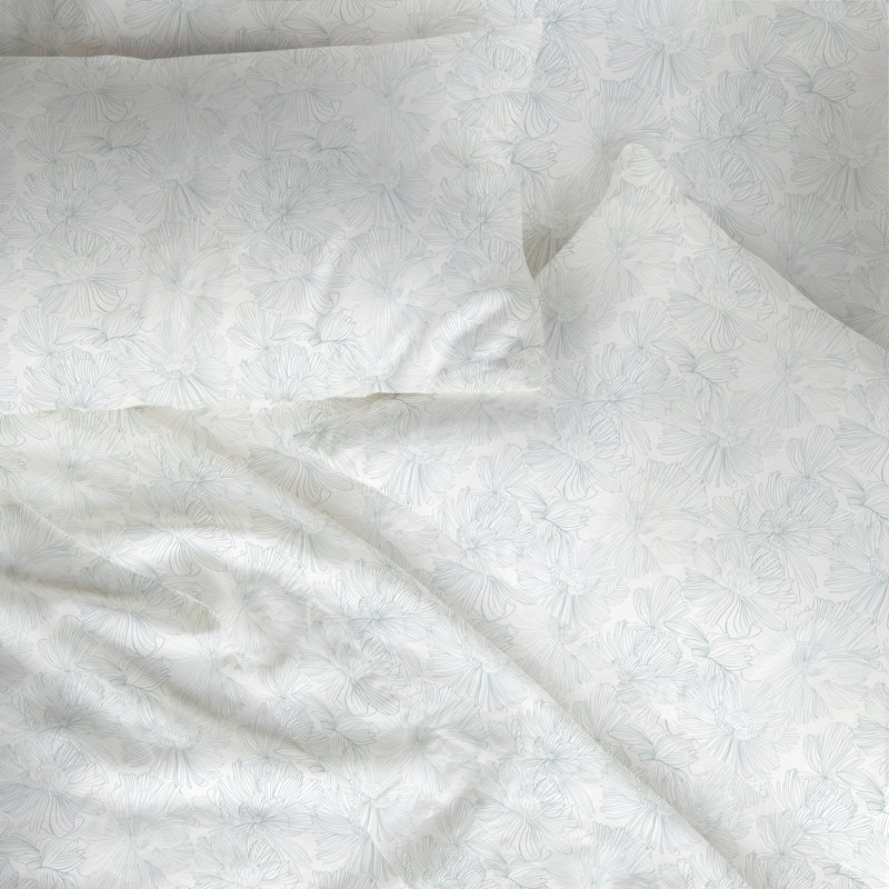 100% French Linen Duvet Cover & Sham Set, Twin Duvet Cover + 1 Standard Pillow Sham, Cream/Wave Floral