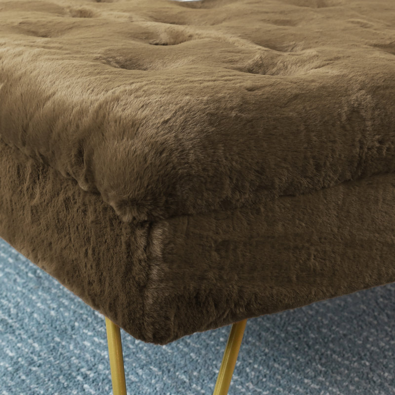 Heer Upholstered Ottoman, Otter Faux Fur
