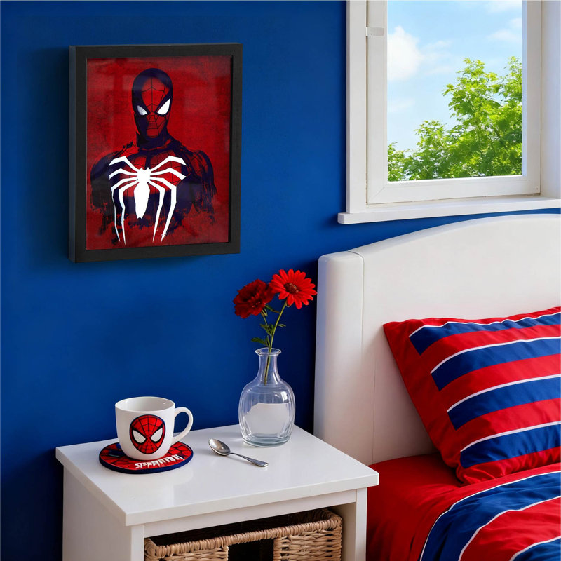 Marvel Spiderman 9"x11.5" Light Up MDF Wall Art with Frame, Printed Wall Décor for Kid's Room, Playroom, Game Room and Nursery
