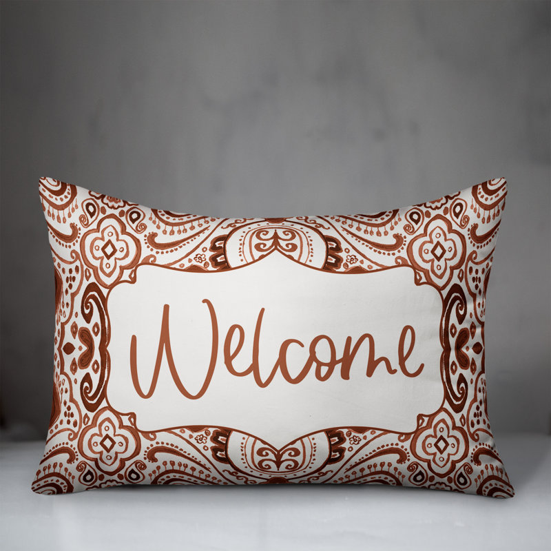 Paisley Outdoor Reversible Throw Pillow, Orange