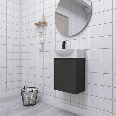 Pensar 16" Single Sink Wall Mounted Bathroom Vanity,Floating Vanity with 1 Door and White Resin Sink Top