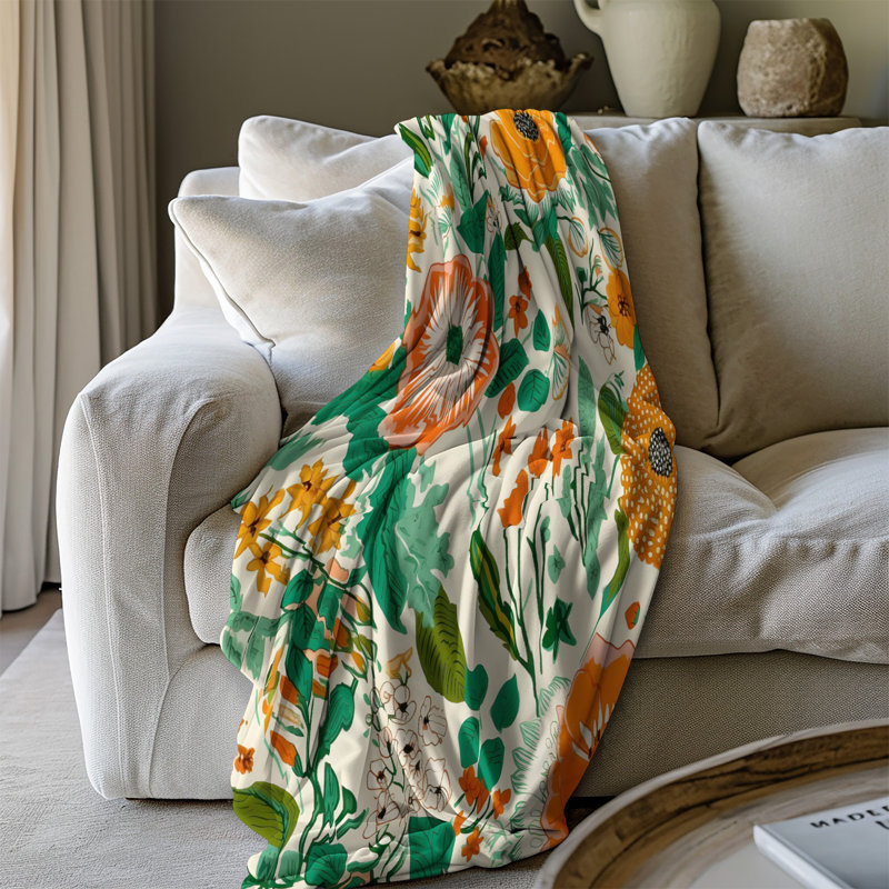 Funky Orange Blossoms - couverture en sherpa de qualité supérieure - reproduction d'art luxueuse, l 60 po x L 80 po